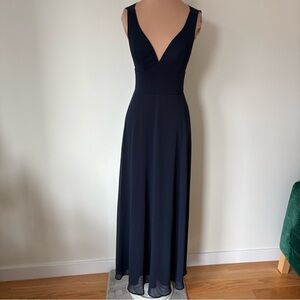 Watters 4503-Cameo Indigo Blue V-Neck Open Back Bridesmaids Evening Gown NWT 00